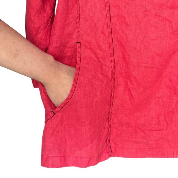 Roni Rabl 100% Linen Relaxed Boxy Jacket Lagenlook Blazer Coral Size M - Picture 6 of 11